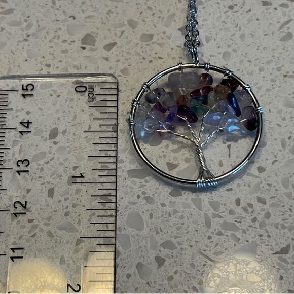 Crushed Stone Silver Color Tree Of Life Necklace - Picture 4 of 9